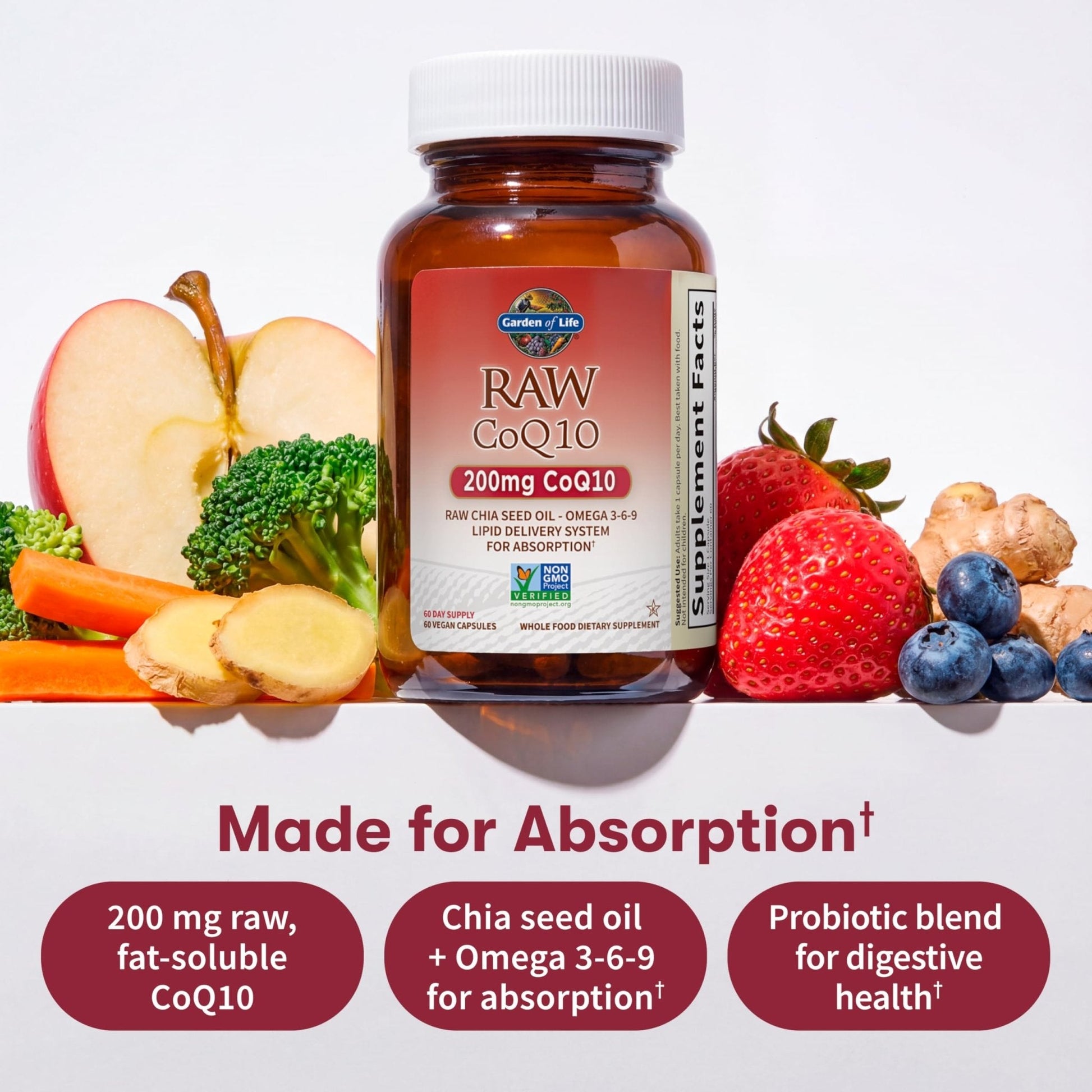 Garden of Life CoQ10 200mg, Vegetarian Omega 3 6 9 Supplement Raw Co Q 10 Chia Seed Oil, Whole Food Nutrition with Antioxidant Support - Maple Wellness Supplements
