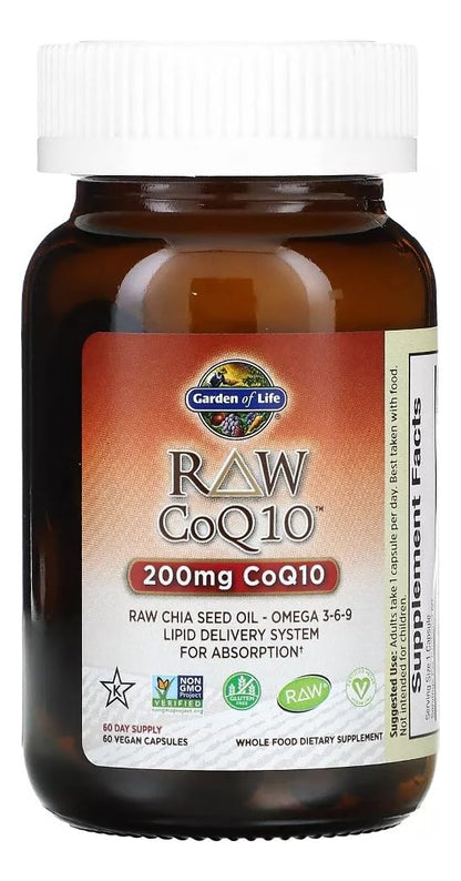 Garden of Life CoQ10 200mg, Vegetarian Omega 3 6 9 Supplement Raw Co Q 10 Chia Seed Oil, Whole Food Nutrition with Antioxidant Support - Maple Wellness Supplements