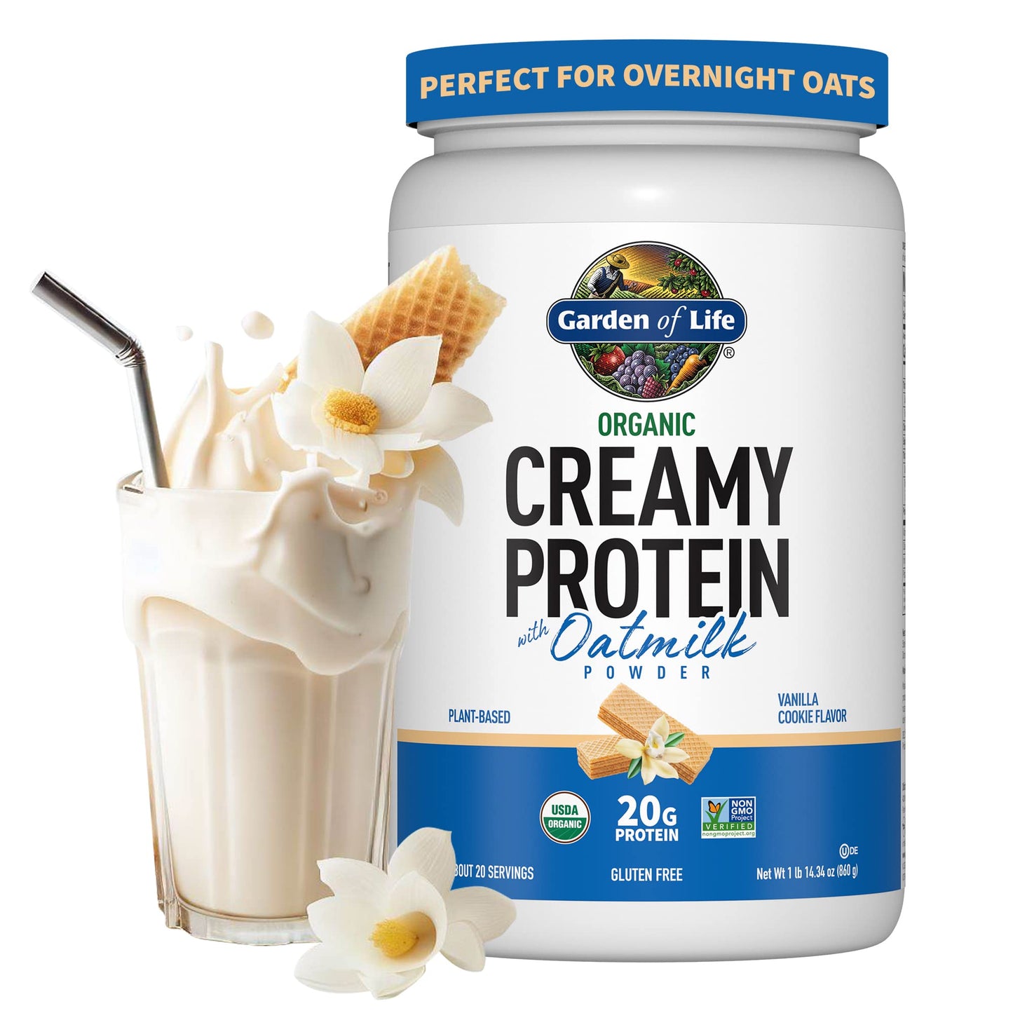 Garden of Life Creamy Vanilla Cookie Protein Powder + Oatmilk 20g Organic Vegan Plant - Maple Wellness Supplements