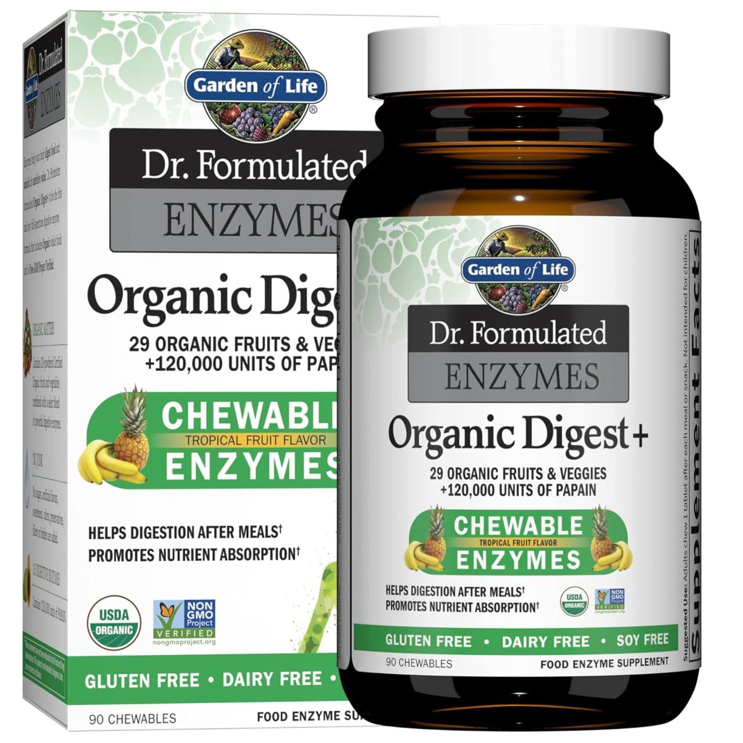 Garden of Life Digestive Enzymes with Papain, Bromelain and Lipase for Nutrient Absorption and Digestion Support, Tropical Fruit Flavor - Maple Wellness Supplements