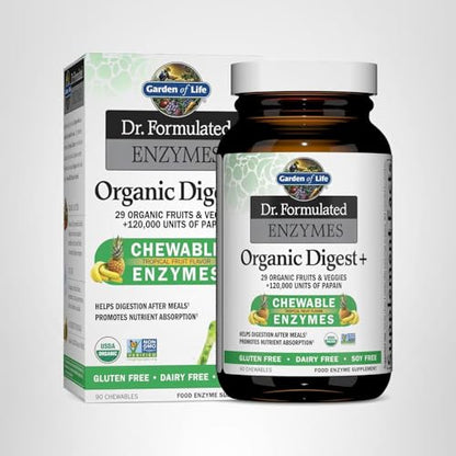 Garden of Life Digestive Enzymes with Papain, Bromelain and Lipase for Nutrient Absorption and Digestion Support, Tropical Fruit Flavor - Maple Wellness Supplements