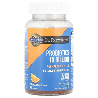Garden of Life Dr Formulated 10 Billion CFU Prebiotic Fiber & Probiotic Gummies with Vitamin D3 for Digestive and Immune Health – Gluten Free, Non GMO - Maple Wellness Supplements