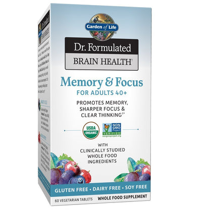 Garden of Life Dr. Formulated Organic Brain Health Memory & Focus for Adults 40+ 60 Tablets - Maple Wellness Supplements