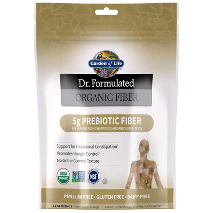 Garden of Life Dr. Formulated Organic Fiber Powder, Unflavored, Prebiotic Superfood Fiber Supplement, Constipation Relief - Maple Wellness Supplements