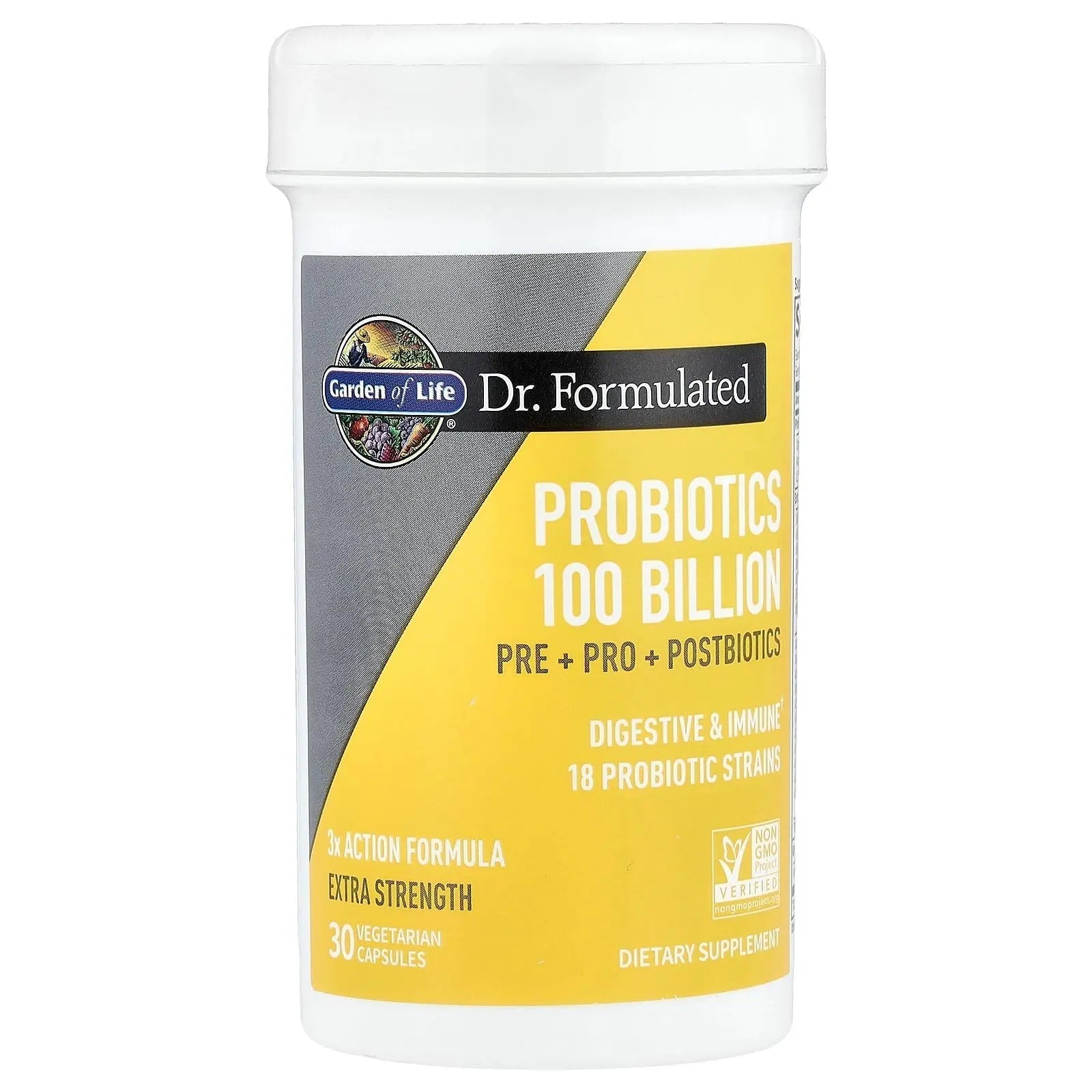 Garden of Life Dr. Formulated Pre, Post & Probiotics 100 Billion CFU Once Daily 3-in-1 Complete Probiotics, Prebiotics & Postbiotics Supplement for Women and Men – Extra Strength, 30 Day Supply - Maple Wellness Supplements