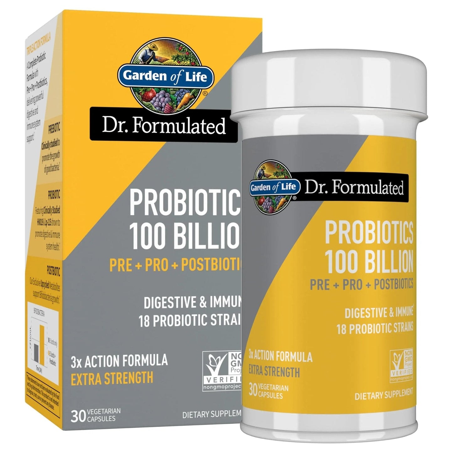 Garden of Life Dr. Formulated Pre, Post & Probiotics 100 Billion CFU Once Daily 3-in-1 Complete Probiotics, Prebiotics & Postbiotics Supplement for Women and Men – Extra Strength, 30 Day Supply - Maple Wellness Supplements
