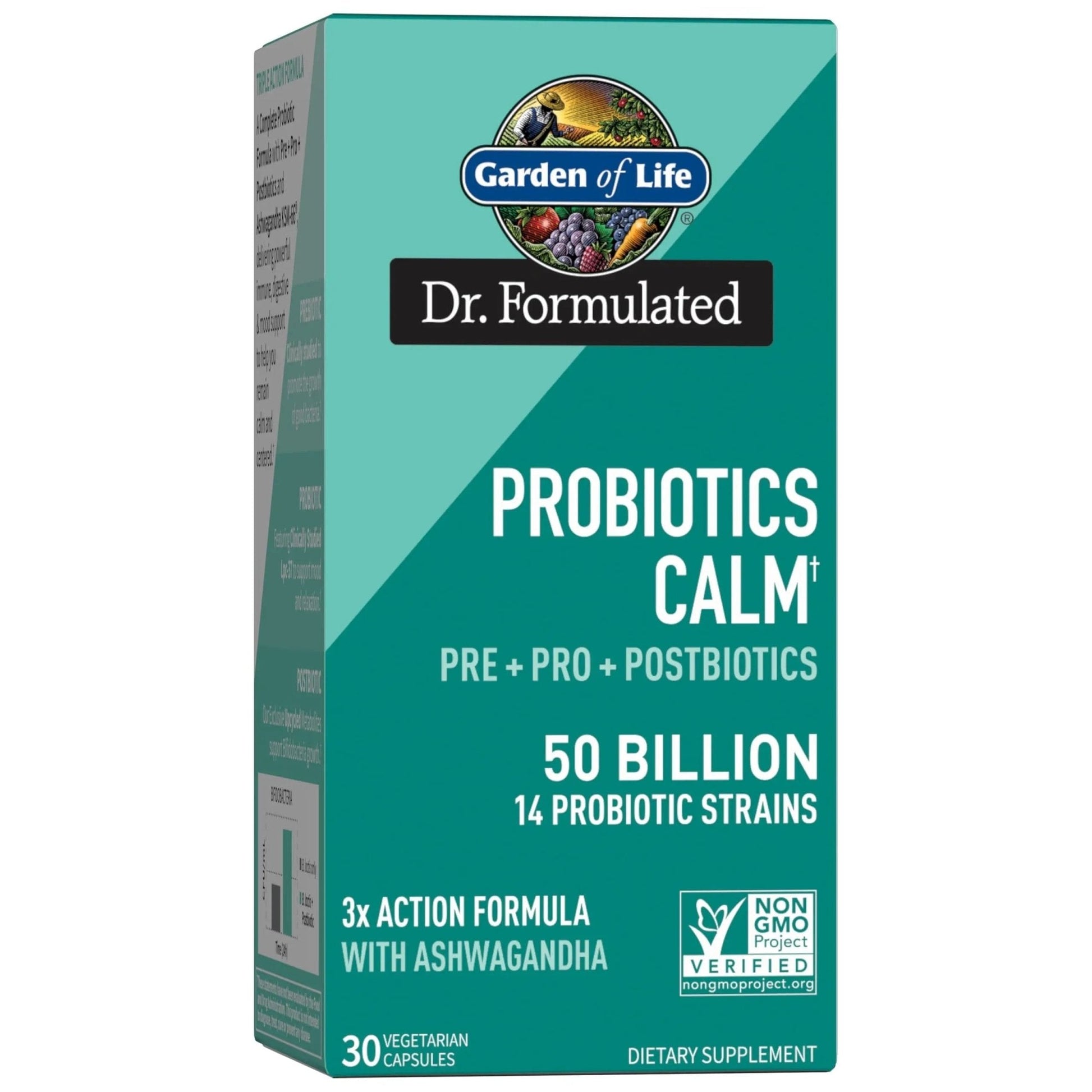 Garden of Life Dr. Formulated Pre, Post & Probiotics Calm 50 Billion CFU Daily 3-in-1 Complete Supplement with Ashwagandha – Mood Support, Digestive & Immune Support, 30 Vegetarian Capsules - Maple Wellness Supplements