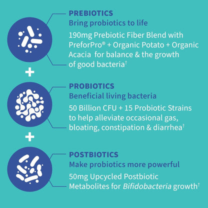 Garden of Life Dr. Formulated Pre, Post & Probiotics Gas & Bloating Once Daily 3-in-1 Complete Prebiotics, Postbiotics & Probiotics – 50 Billion CFU - Maple Wellness Supplements