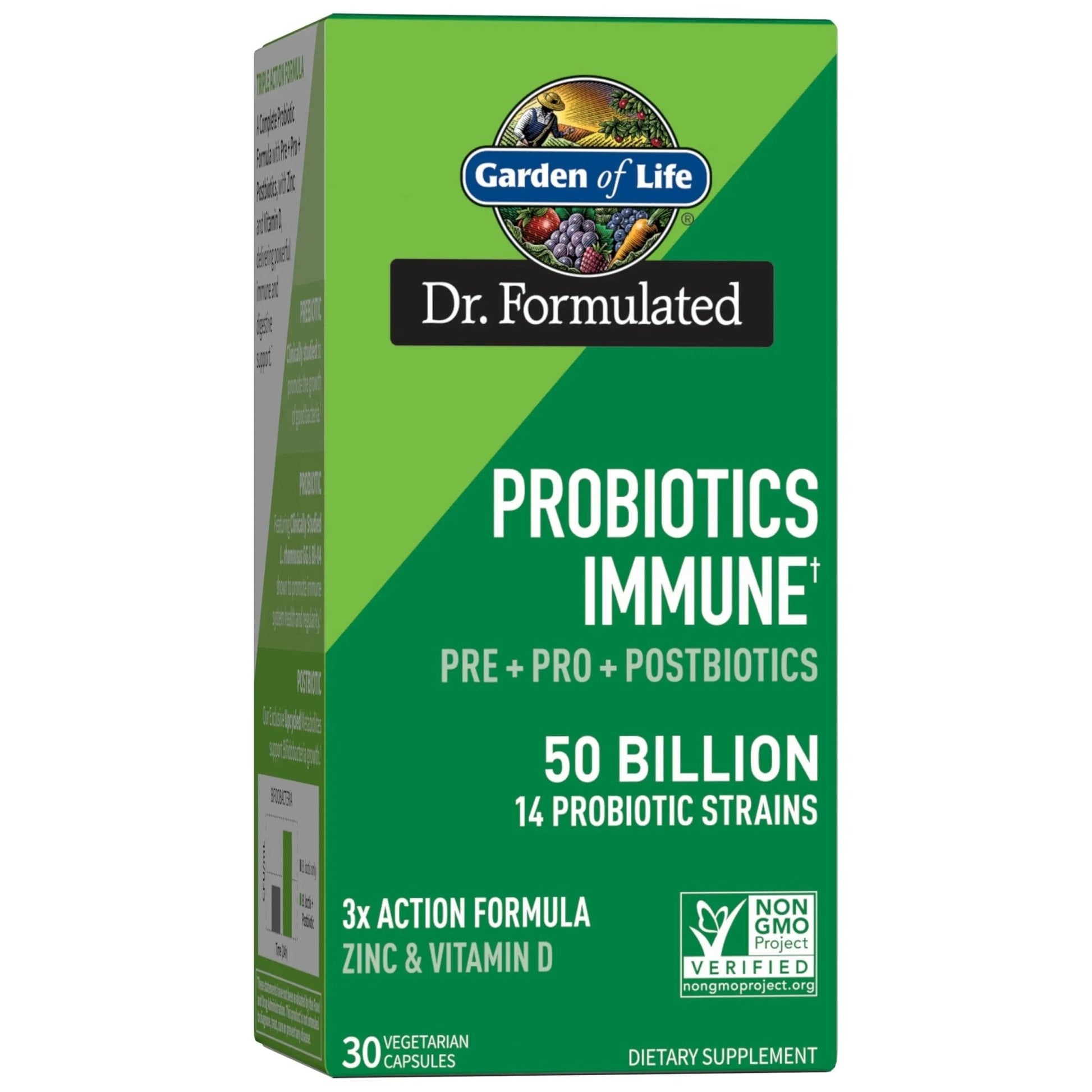 Garden of Life Dr. Formulated Pre, Post & Probiotics Immune Support with Prebiotics & Postbiotics – 50 Billion CFU, Gut & Digestive Health Support, Zinc & Vitamin D3, Vegan, 30 Day Supply - Maple Wellness Supplements