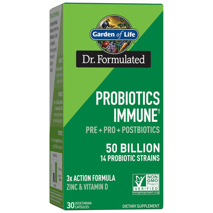 Garden of Life Dr. Formulated Pre, Post & Probiotics Immune Support with Prebiotics & Postbiotics – 50 Billion CFU, Gut & Digestive Health Support, Zinc & Vitamin D3, Vegan, 30 Day Supply - Maple Wellness Supplements