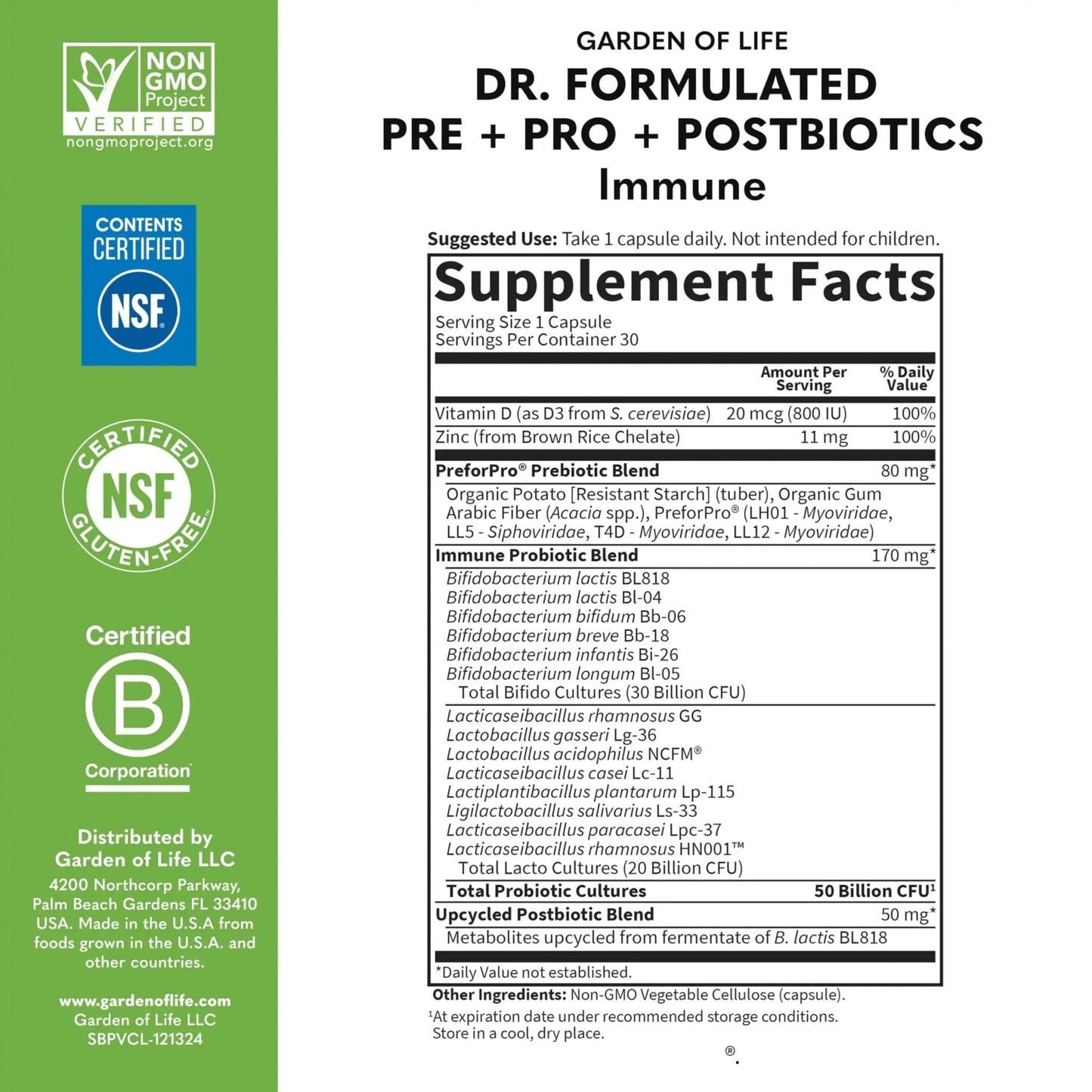Garden of Life Dr. Formulated Pre, Post & Probiotics Immune Support with Prebiotics & Postbiotics – 50 Billion CFU, Gut & Digestive Health Support, Zinc & Vitamin D3, Vegan, 30 Day Supply - Maple Wellness Supplements