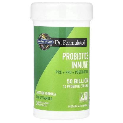 Garden of Life Dr. Formulated Pre, Post & Probiotics Immune Support with Prebiotics & Postbiotics – 50 Billion CFU, Gut & Digestive Health Support, Zinc & Vitamin D3, Vegan, 30 Day Supply - Maple Wellness Supplements
