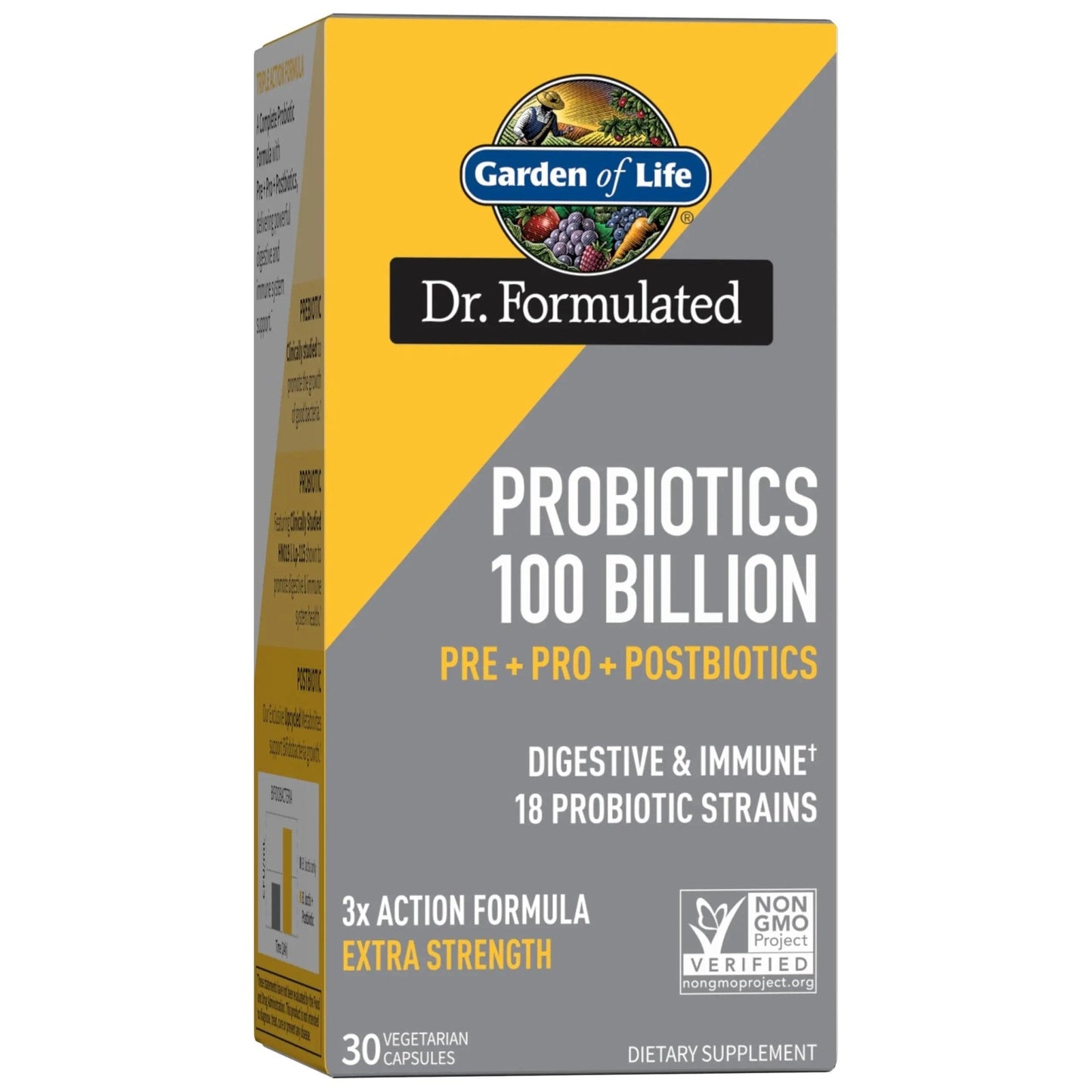 Garden of Life Dr Formulated Probiotics 100 Billion CFU Pre + Pro + Postbiotics - Extra Strength Digestive & Immune Support for Men and Women, Potato, Acacia, Postbiotic Metabolites, 30 Capsules - Maple Wellness Supplements