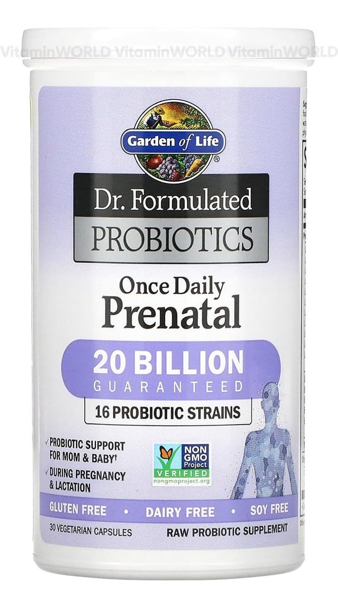 Garden of Life Dr. Formulated Probiotics Once Daily Prenatal - Acidophilus and Bifidobacteria Probiotic Support for Mom and Baby – Shelf Stable - Gluten, Dairy - Maple Wellness Supplements