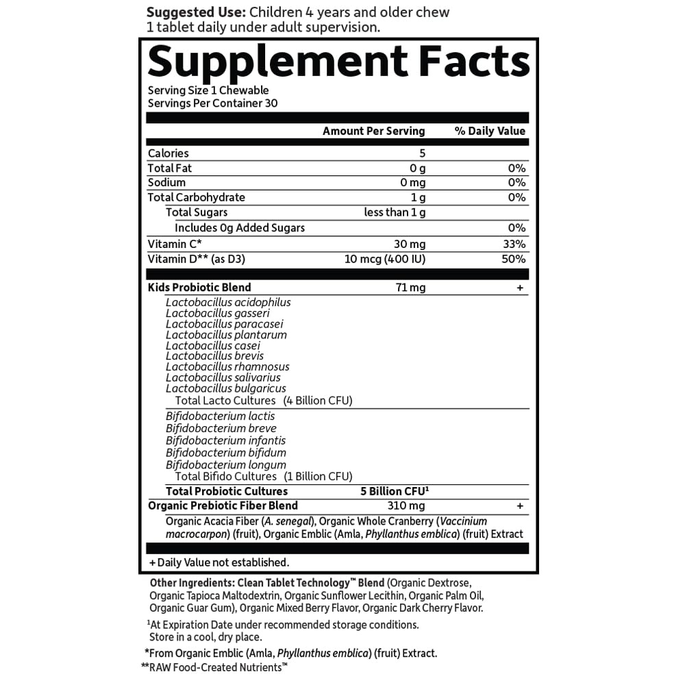 Garden of Life Dr. Formulated Probiotics Organic Kids+ plus Vitamin C & D - Berry Cherry - Gluten, Dairy & Soy Free Immune & Digestive Health Supplement - Maple Wellness Supplements