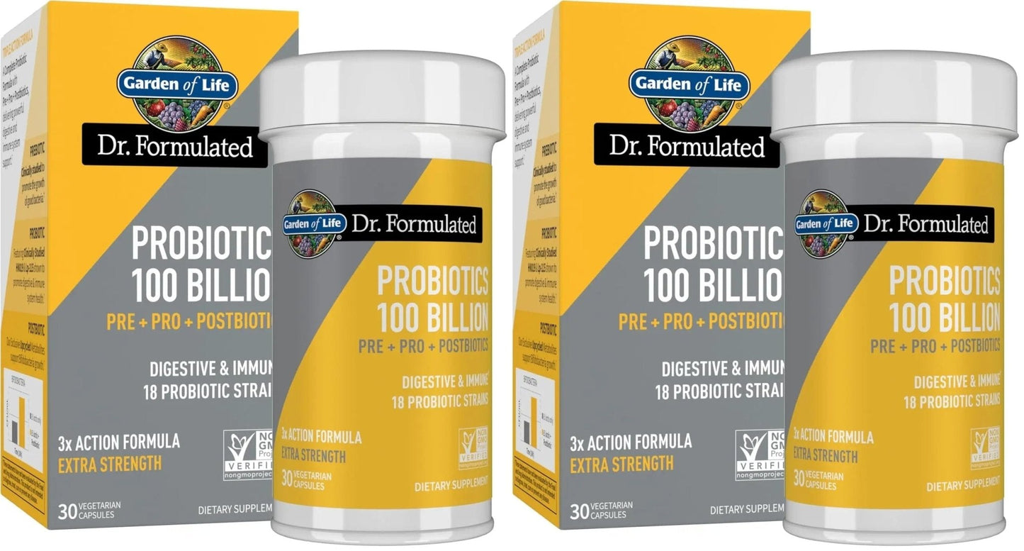Garden of Life Dr.Formulated Pre, Post & Probiotics 100 Billion CFU Once Daily 3-in-1 Complete Probiotics,Prebiotics & Postbiotics Supplement for Women and Men-Extra Strength,30 Day Supply,(Pack of 2) - Maple Wellness Supplements