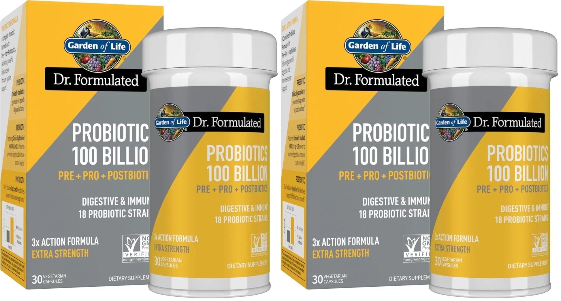 Garden of Life Dr.Formulated Pre, Post & Probiotics 100 Billion CFU Once Daily 3-in-1 Complete Probiotics,Prebiotics & Postbiotics Supplement for Women and Men-Extra Strength,30 Day Supply,(Pack of 2) - Maple Wellness Supplements