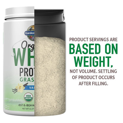 Garden of Life Grass Fed Whey Protein Powder Vanilla - 21g Protein for Women & Men + Probiotics - 12 Servings - Gluten Free, Non GMO, Kosher, Humane, RBST & rBGH Hormone Free - Maple Wellness Supplements