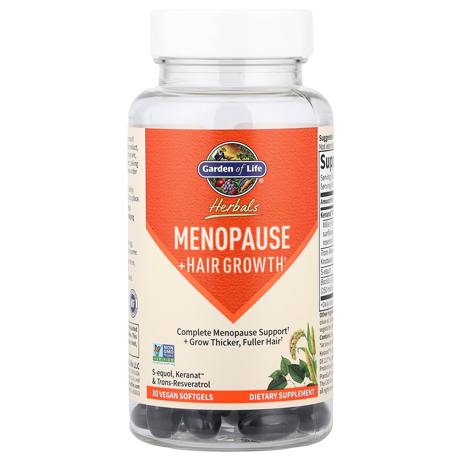 Garden of Life Herbals Menopause Supplement with S-equol & Trans-Resveratrol for Multi-Symptom Relief, Keranat for Thicker, Fuller Hair Growth – Non-GMO, Gluten-Free, Vegan, Berry Flavor, 30 Servings - Maple Wellness Supplements