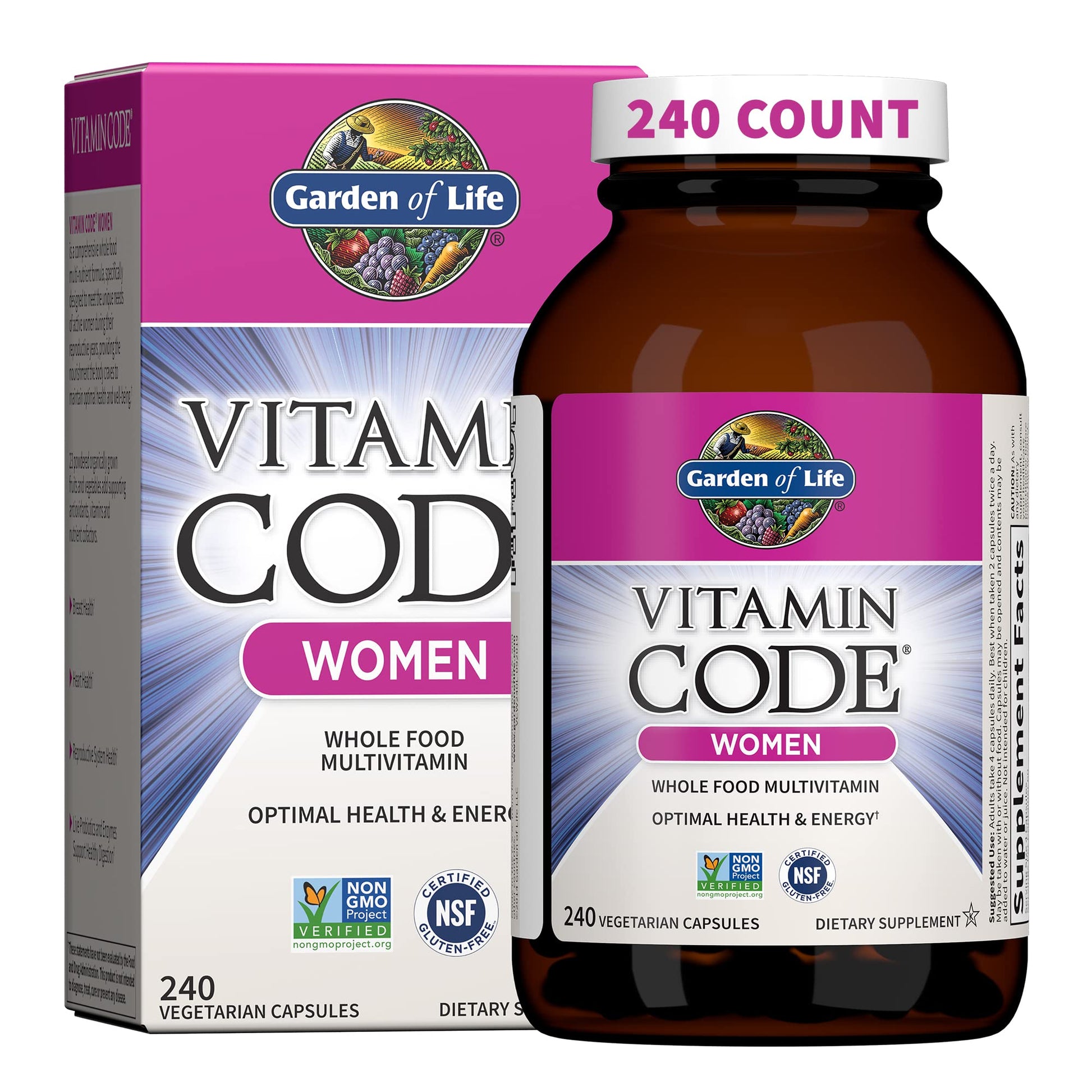 Garden of Life Multivitamin for Women, Vitamin Code Women's Multi - Whole Food Womens Multi Vitamins, Iron, Folate not Folic Acid, Vitamin A and Probiotics - Maple Wellness Supplements
