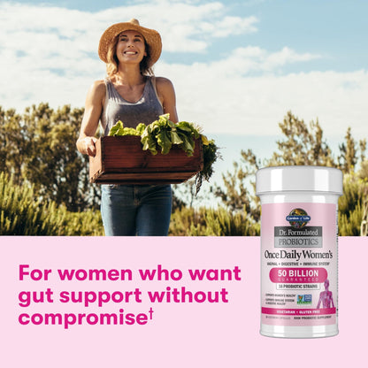 Garden of Life Once Daily Dr. Formulated Probiotics for Women 50 Billion CFU 16 Probiotic Strains with Organic Prebiotics for Digestive, Vaginal & Immune Health - Maple Wellness Supplements