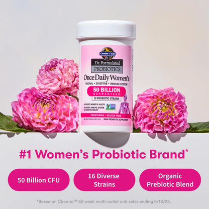 Garden of Life Once Daily Dr. Formulated Probiotics for Women 50 Billion CFU 16 Probiotic Strains with Organic Prebiotics for Digestive, Vaginal & Immune Health - Maple Wellness Supplements