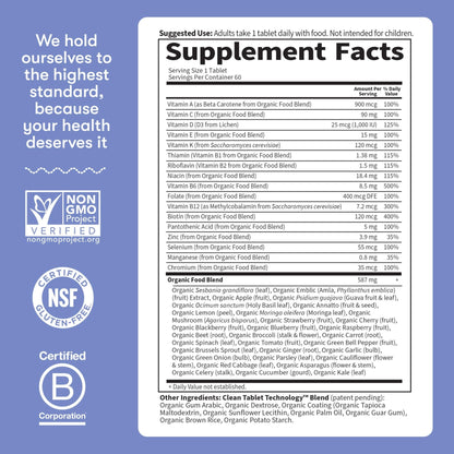 Garden of Life Once Daily Whole Food Multivitamin for Men, Organic Mens Vitamins & Minerals, Vitamin C, Zinc, Vegan, for Health & Well-Being, 60 Tablets - Maple Wellness Supplements