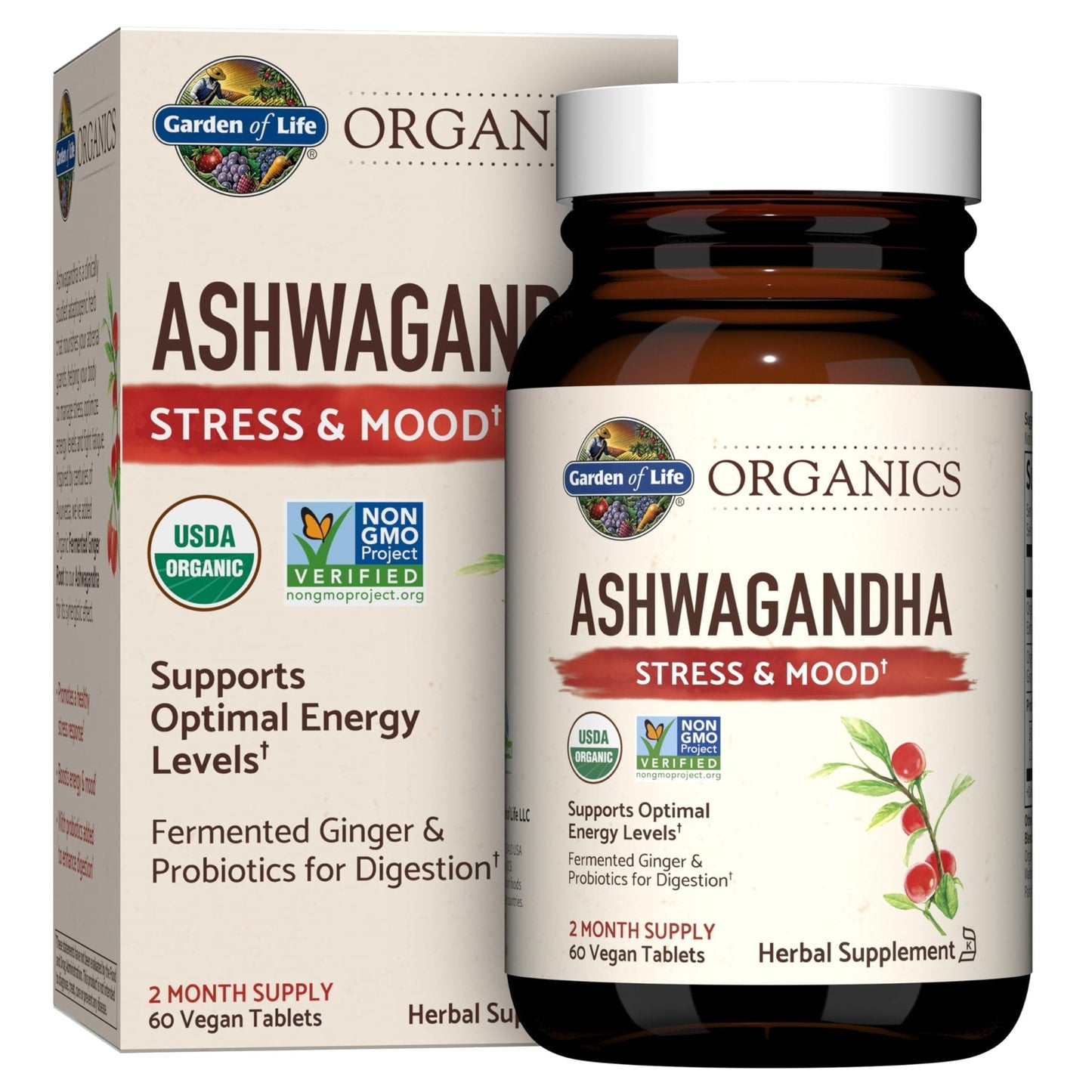 Garden of Life Organic Ashwagandha Supplement with Probiotics & Ginger - Stress, Mood & Energy Support, Vegan, Gluten Free - Maple Wellness Supplements