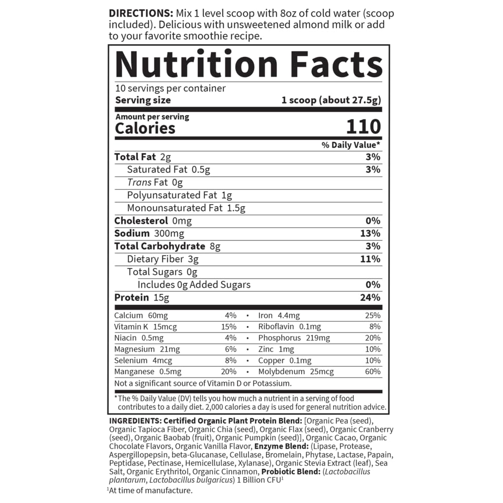 Garden of Life Organic Plant Protein Smooth Chocolate Powder, 10 Servings - Vegan, Grain - Maple Wellness Supplements