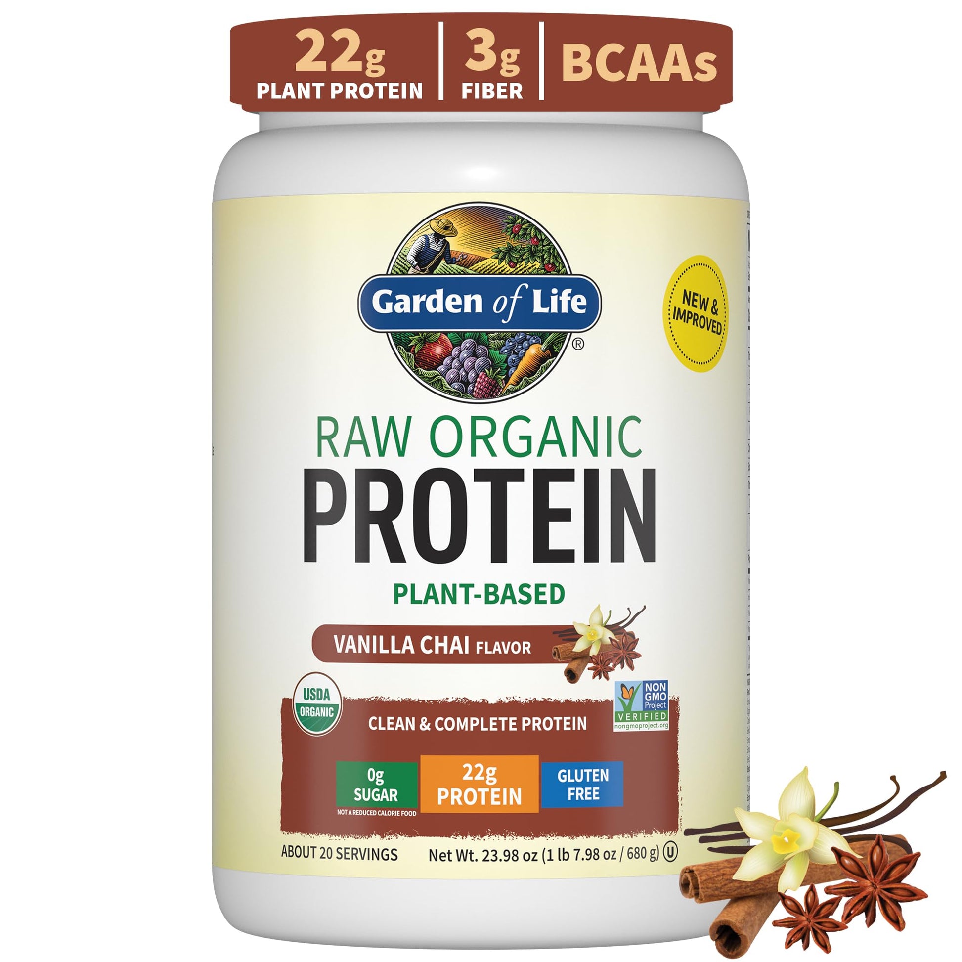 Garden of Life, Organic Vegan Vanilla Chai Protein Powder -22g Complete Plant Based Raw - Maple Wellness Supplements