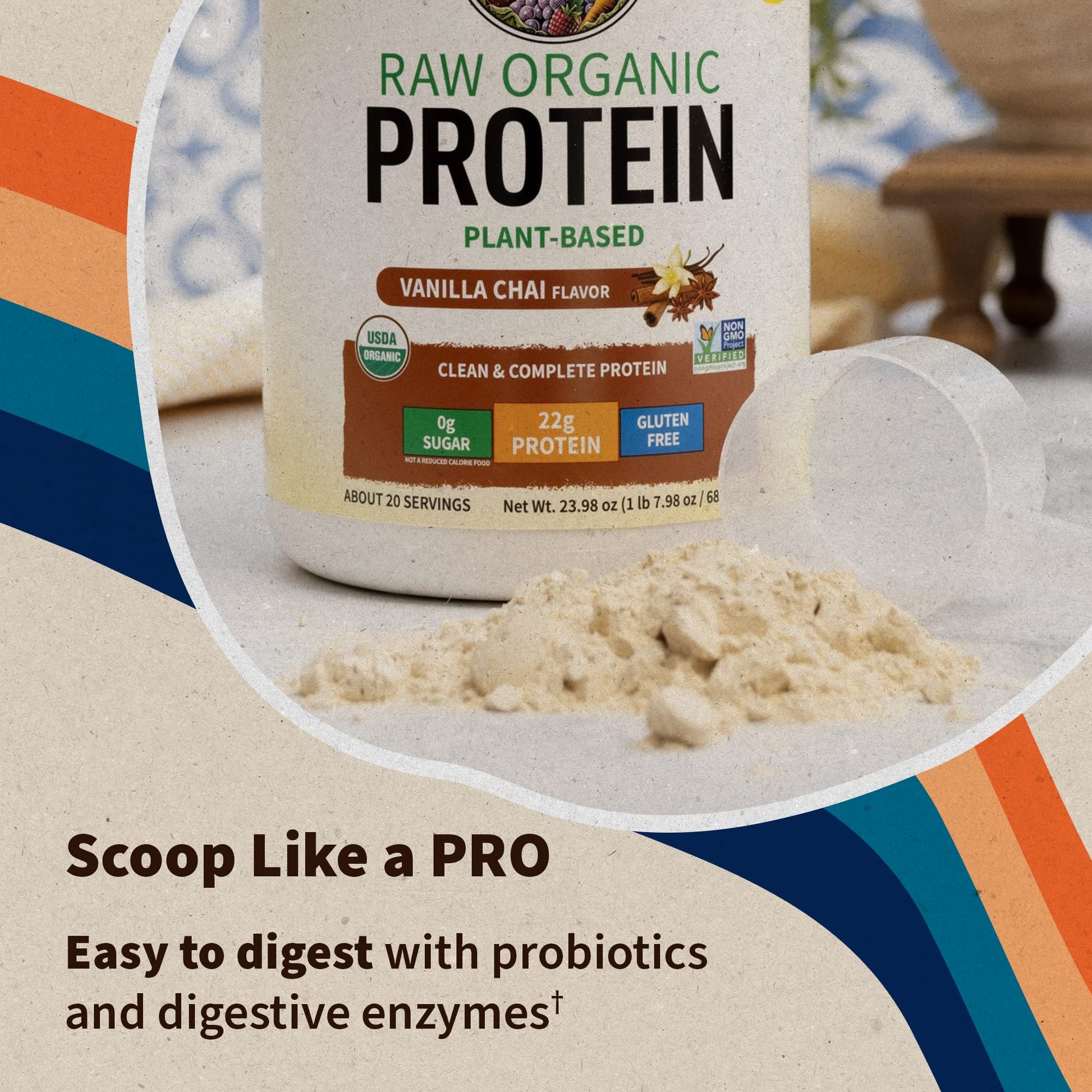 Garden of Life, Organic Vegan Vanilla Chai Protein Powder -22g Complete Plant Based Raw - Maple Wellness Supplements