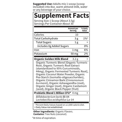 Garden of Life Organics Golden Milk Recovery & Nourishment Powder - 44mg Turmeric Curcumin (95% Curcuminoids), Ashwagandha - Organic Non-GMO Vegan & Gluten - Maple Wellness Supplements