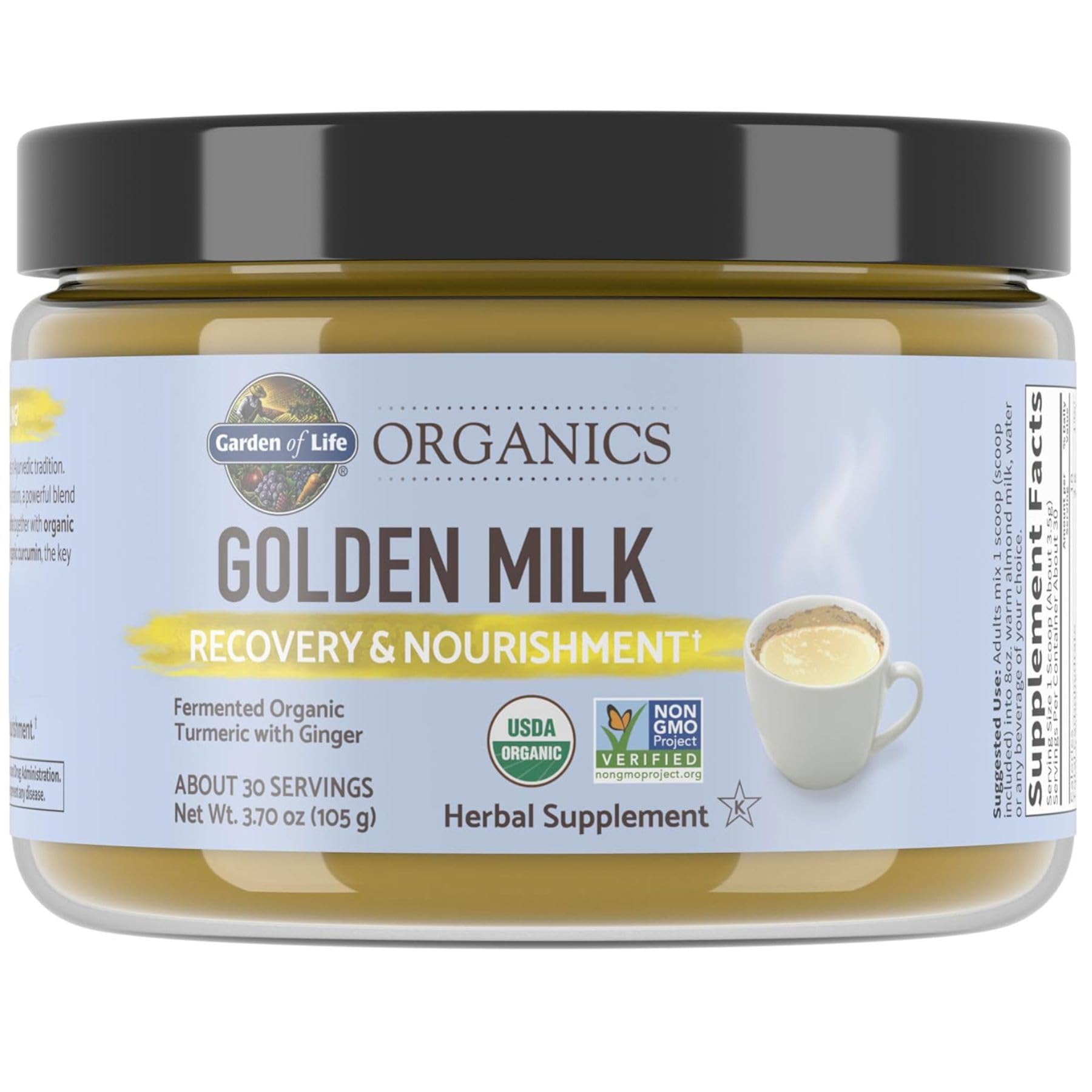 Garden of Life Organics Golden Milk Recovery & Nourishment Powder - 44mg Turmeric Curcumin (95% Curcuminoids), Ashwagandha - Organic Non-GMO Vegan & Gluten - Maple Wellness Supplements