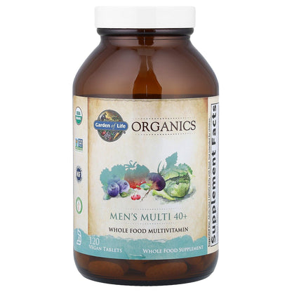 Garden of Life Organics Men's 40+ Multivitamin with Prostate Support, B12 & Vitamins – Vegan Daily Whole Food Multivitamin, Non-GMO, Certified Organic, 120 Tablets - Maple Wellness Supplements