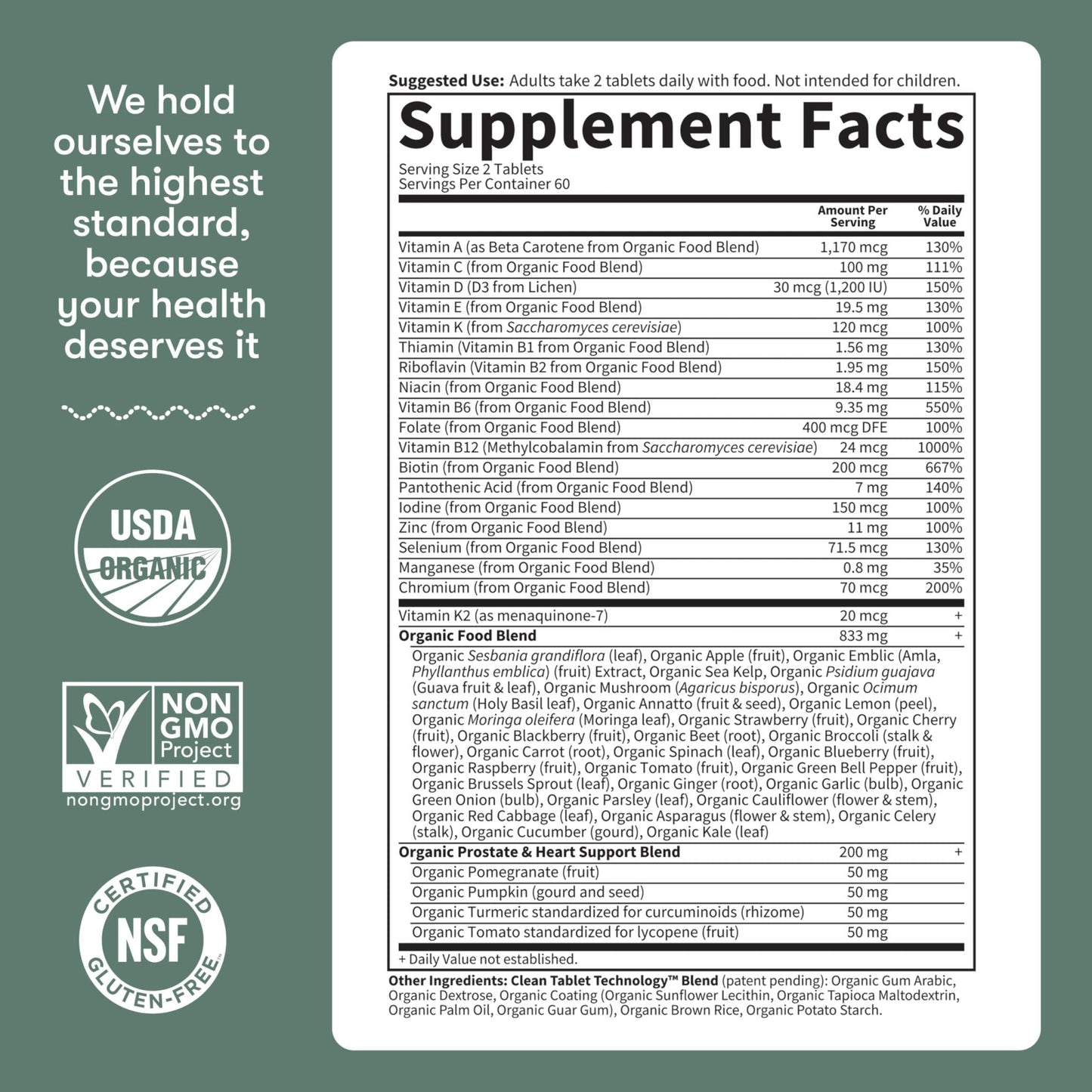 Garden of Life Organics Men's 40+ Multivitamin with Prostate Support, B12 & Vitamins – Vegan Daily Whole Food Multivitamin, Non-GMO, Certified Organic, 120 Tablets - Maple Wellness Supplements