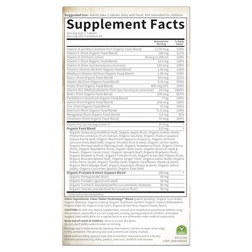Garden of Life Organics Men's 40+ Multivitamin with Prostate Support, B12 & Vitamins – Vegan Daily Whole Food Multivitamin, Non-GMO, Certified Organic, 120 Tablets - Maple Wellness Supplements