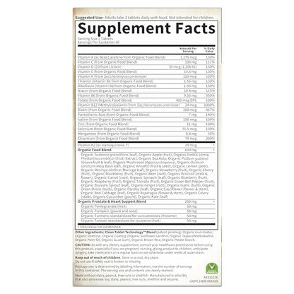 Garden of Life Organics Men's 40+ Multivitamin with Prostate Support, B12 & Vitamins – Vegan Daily Whole Food Multivitamin, Non-GMO, Certified Organic, 120 Tablets - Maple Wellness Supplements