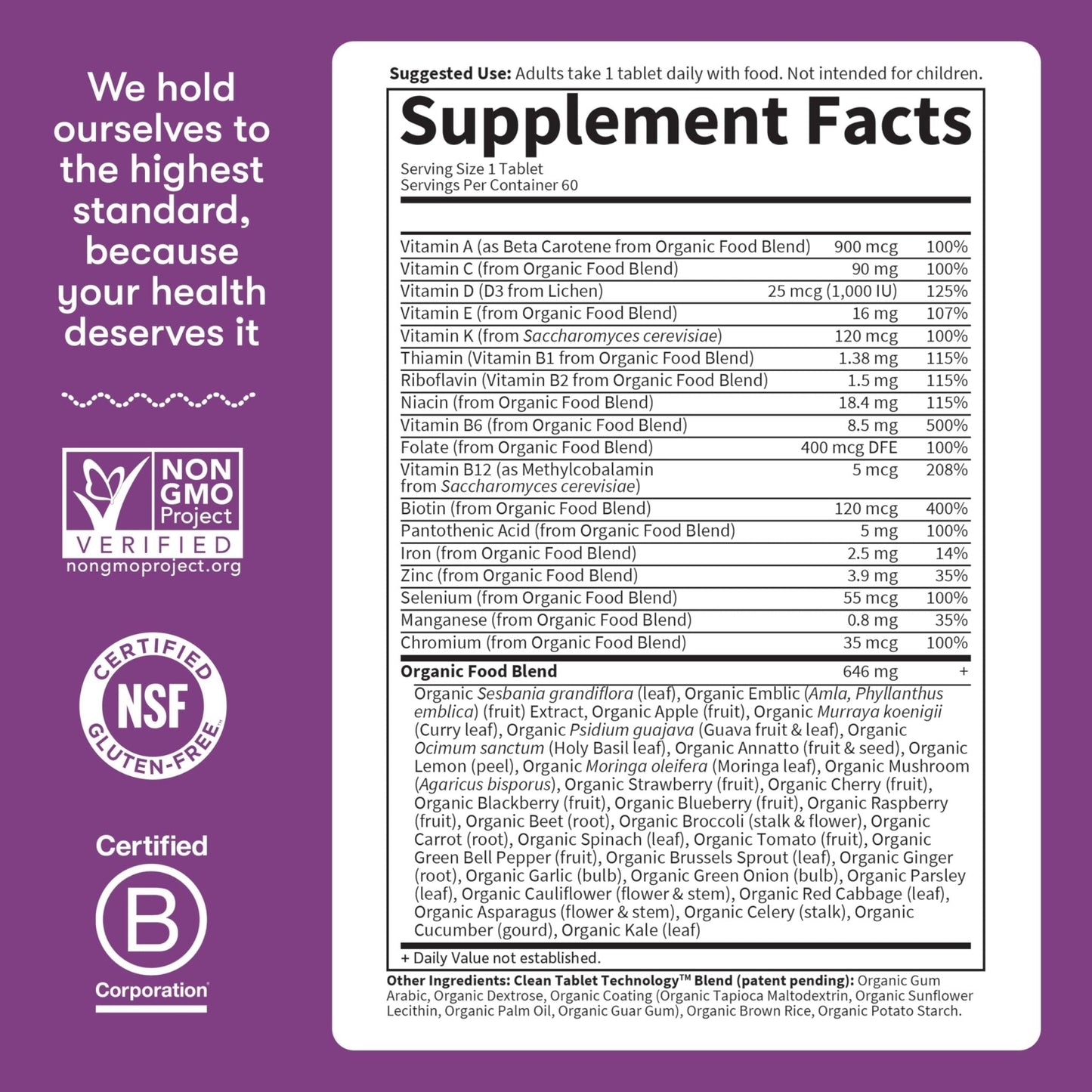 Garden of Life Organics Multivitamin for Women - Women's Once Daily Multi - Whole Food Multi with Iron, Biotin, Vegan Organic Womens Multivitamin for Health, Energy Hair Skin and Nails, 60 Tablets - Maple Wellness Supplements