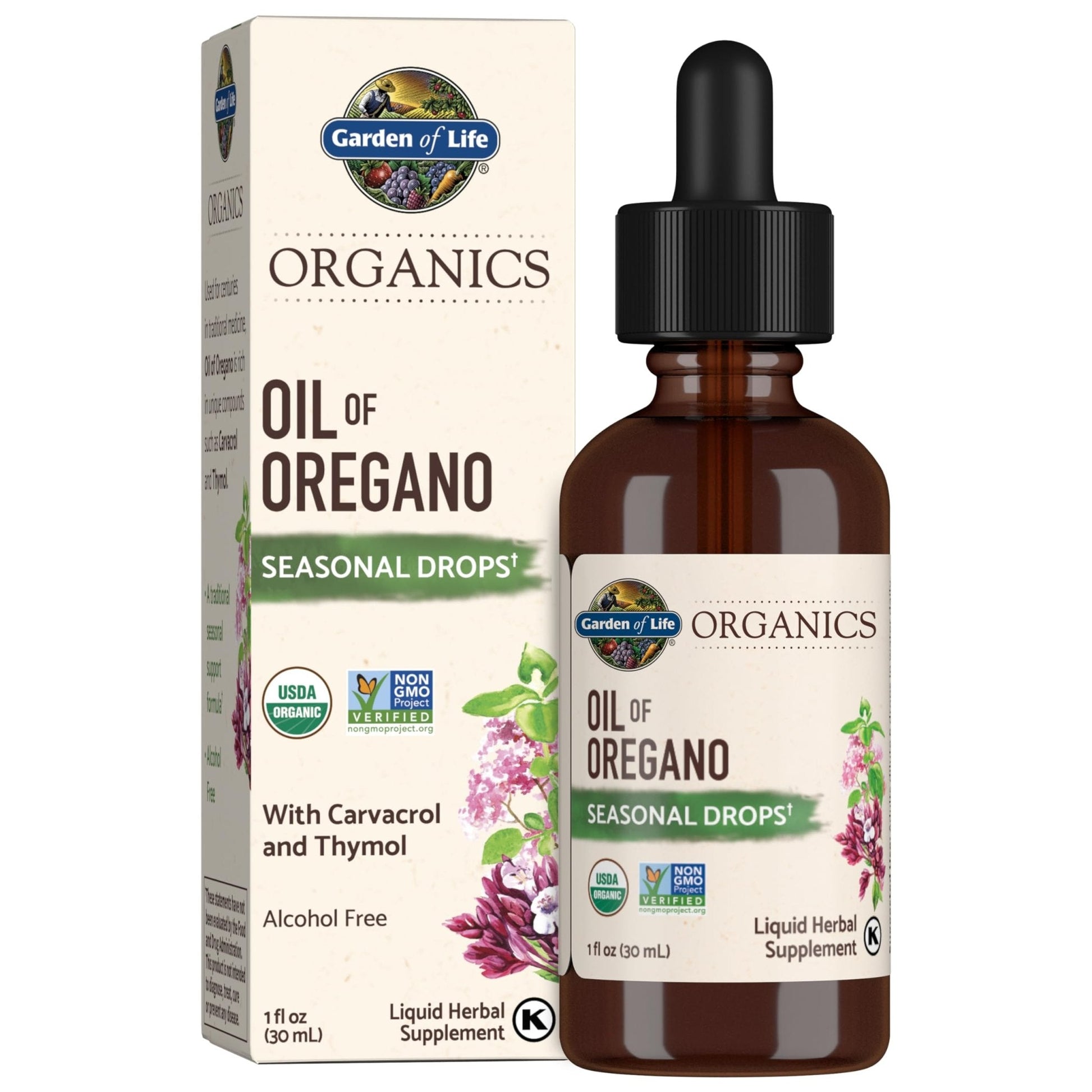 Garden of Life Organics Oil of Oregano Seasonal Drops 1fl oz (30 mL) Liquid, Concentrated Plant Based Immune Support - Alcohol-Free, Organic, Non-GMO - Maple Wellness Supplements