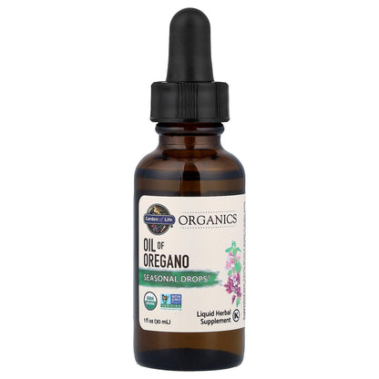 Garden of Life Organics Oil of Oregano Seasonal Drops 1fl oz (30 mL) Liquid, Concentrated Plant Based Immune Support - Alcohol-Free, Organic, Non-GMO - Maple Wellness Supplements
