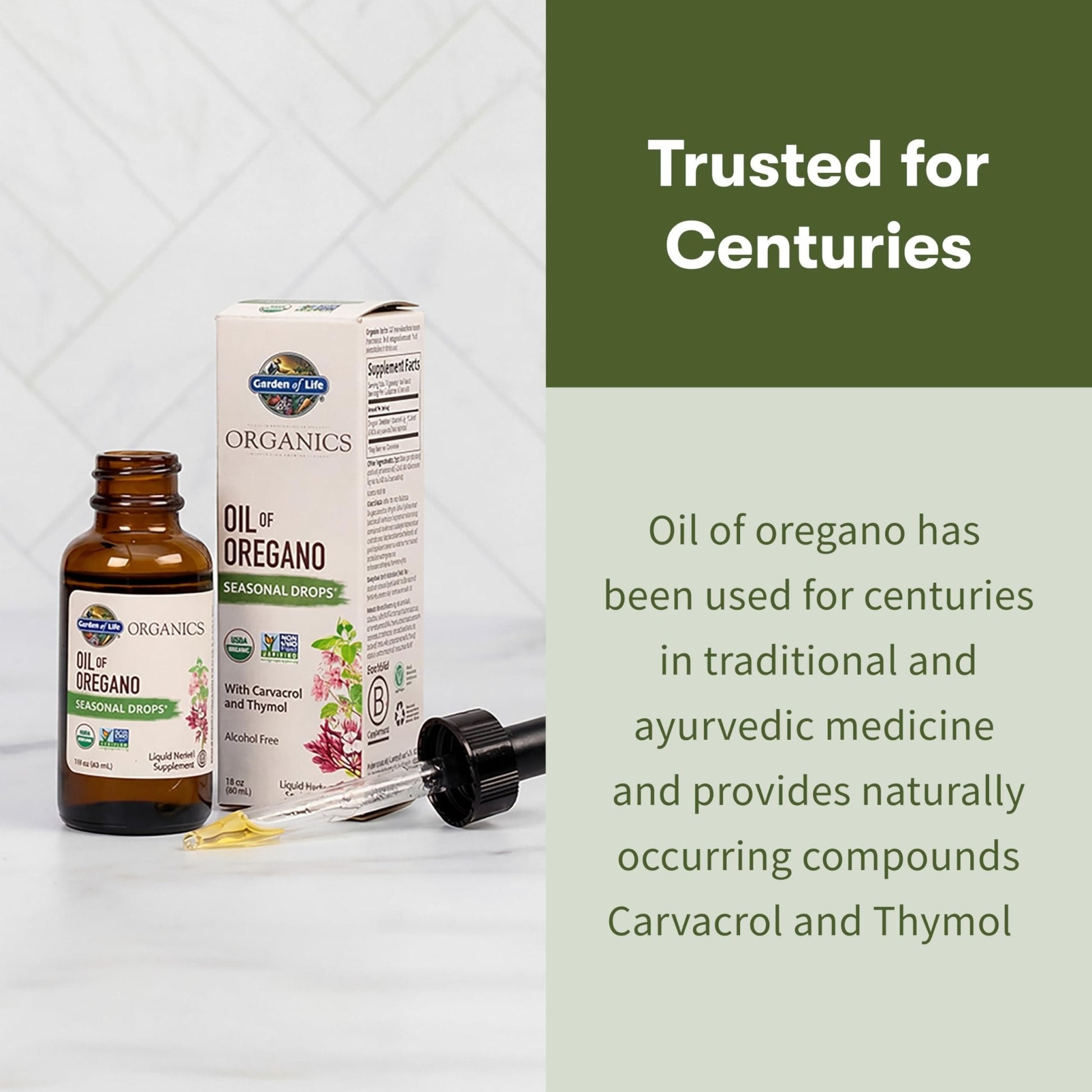Garden of Life Organics Oil of Oregano Seasonal Drops 1fl oz (30 mL) Liquid, Concentrated Plant Based Immune Support - Alcohol-Free, Organic, Non-GMO - Maple Wellness Supplements