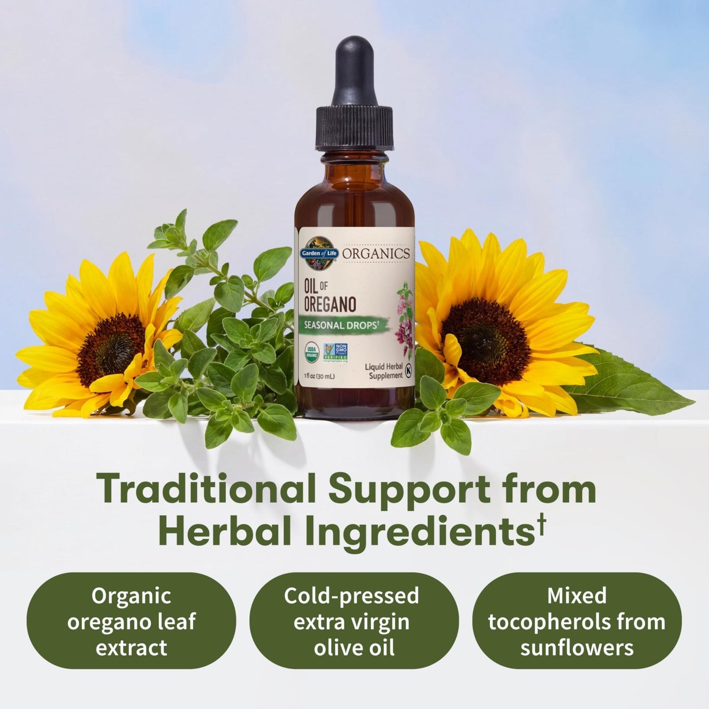 Garden of Life Organics Oil of Oregano Seasonal Drops 1fl oz (30 mL) Liquid, Concentrated Plant Based Immune Support - Alcohol-Free, Organic, Non-GMO - Maple Wellness Supplements