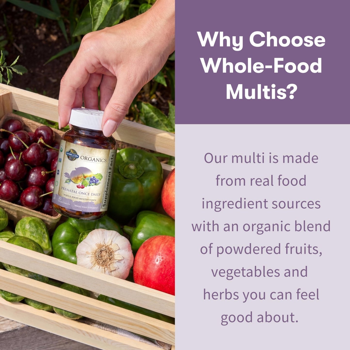 Garden of Life Organics Prenatal Vitamin: Folate for Energy & Healthy Fetal Development, Non-constipating Iron, Vitamin C, B6, B12, D3 – Organic, Non-GMO, Gluten-Free, Vegan, 30 Day Supply - Maple Wellness Supplements
