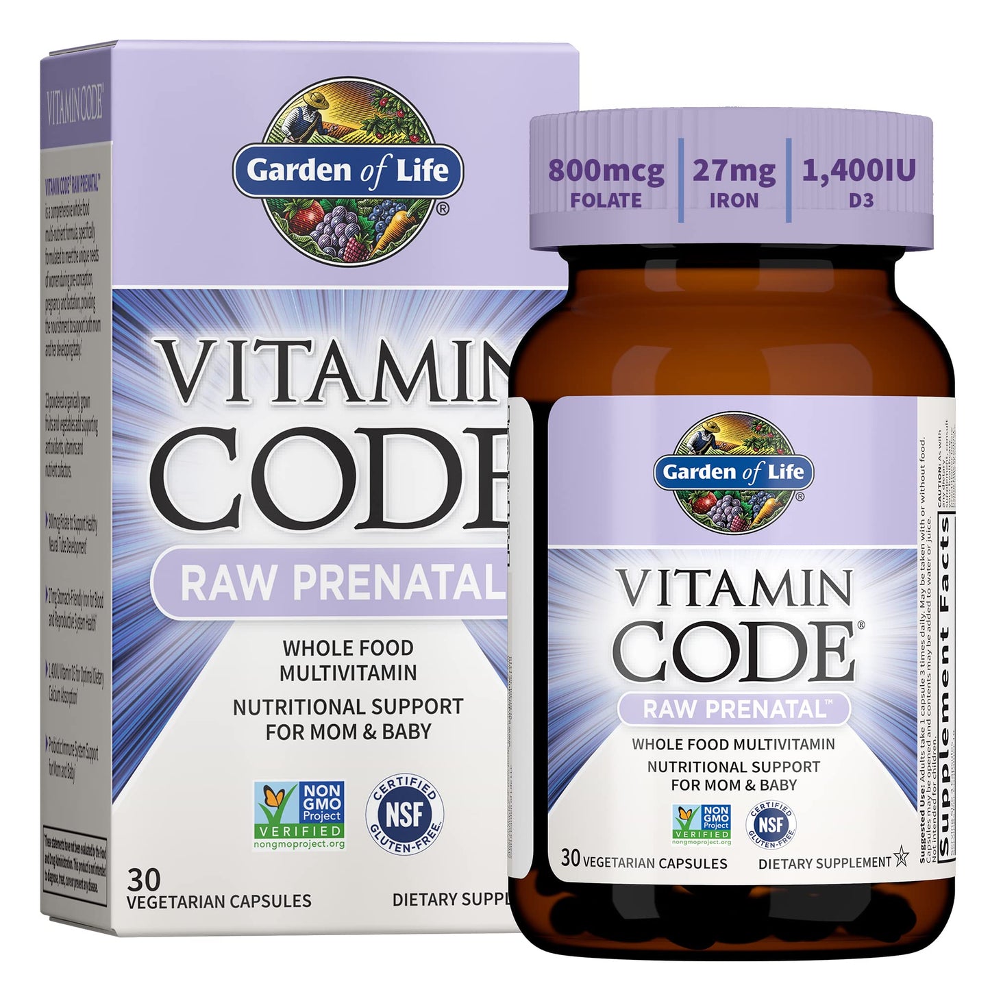 Garden of Life Prenatal Multivitamin for Women with Iron, Folate & Vitamin C and D3 for Neural Development & Probiotics for Immune Support - Maple Wellness Supplements