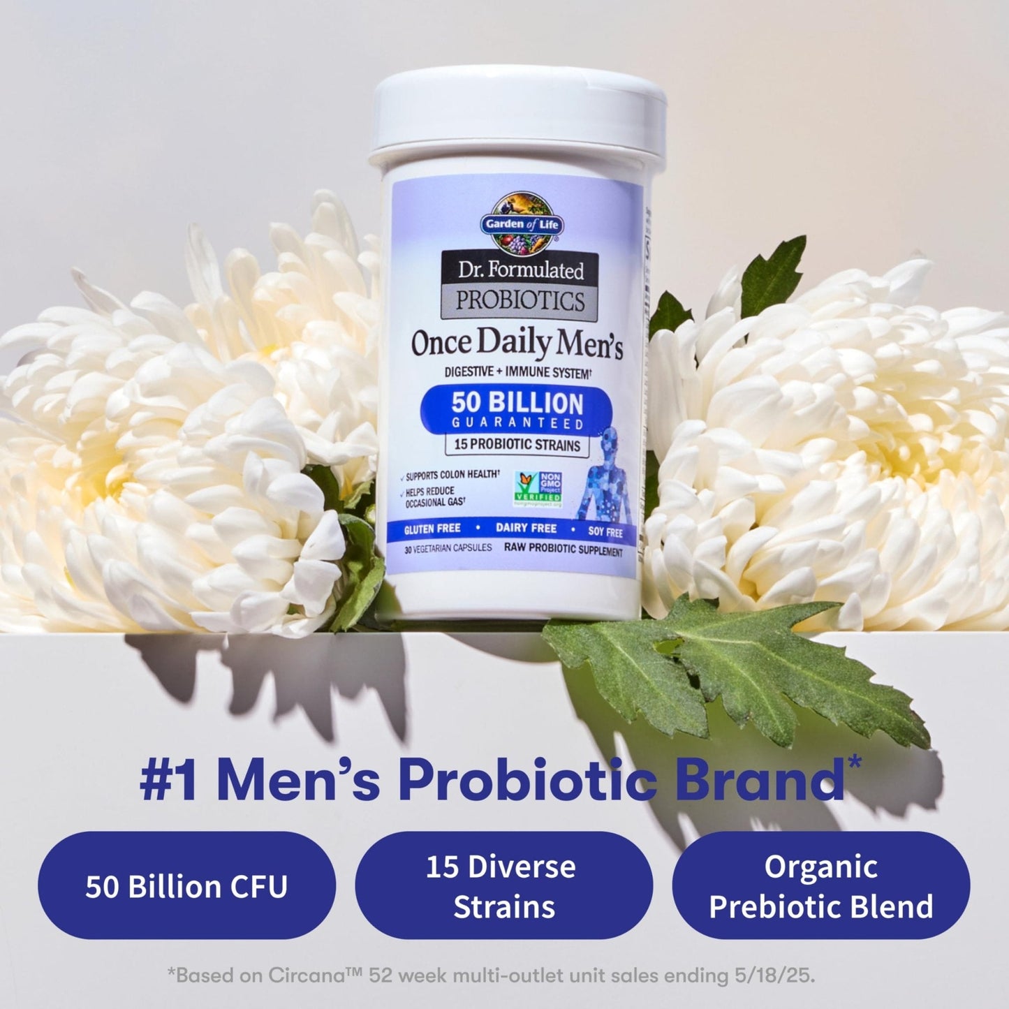 Garden of Life Probiotics for Men, Dr Formulated 50 Billion CFU 15 Probiotics for Digestive Health + Organic Prebiotic Fiber, Colon & Immune Support - Maple Wellness Supplements