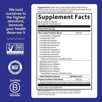 Garden of Life Probiotics for Men, Dr Formulated 50 Billion CFU 15 Probiotics for Digestive Health + Organic Prebiotic Fiber, Colon & Immune Support - Maple Wellness Supplements