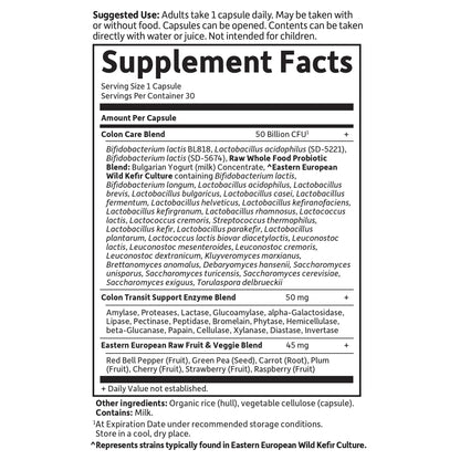 Garden of Life Probiotics for Women and Men - Raw Probiotics Colon Care 50 Billion CFU and Enzymes, Shelf Stable Once Daily Acidophilus Probiotic for Regularity and Immune Health Support, 30 Capsules - Maple Wellness Supplements