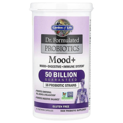 Garden of Life Probiotics Mood+ Dr Formulated Acidophilus Probiotic Supplement - Promotes Emotional Well-Being, Relaxation and Digestive Balance - Ashwagandha for Stress Management, 60 Veggie Caps - Maple Wellness Supplements