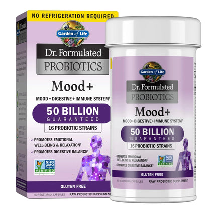 Garden of Life Probiotics Mood+ Dr Formulated Acidophilus Probiotic Supplement - Promotes Emotional Well-Being, Relaxation and Digestive Balance - Ashwagandha for Stress Management, 60 Veggie Caps - Maple Wellness Supplements