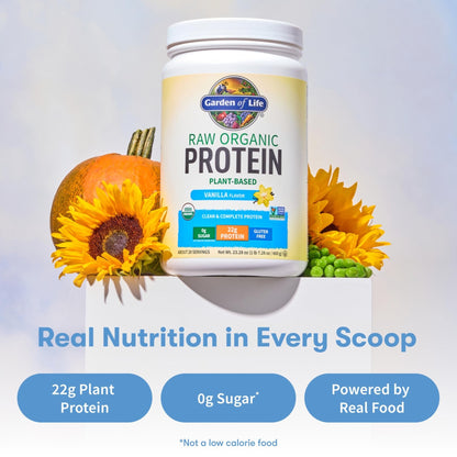 Garden Of Life Protein Powder, Vegan Protein Powder, Bcaa, Probiotics & Digestive Enzymes, Gluten & Lactose Free, Vanilla, 23.28 Ounce - Maple Wellness Supplements